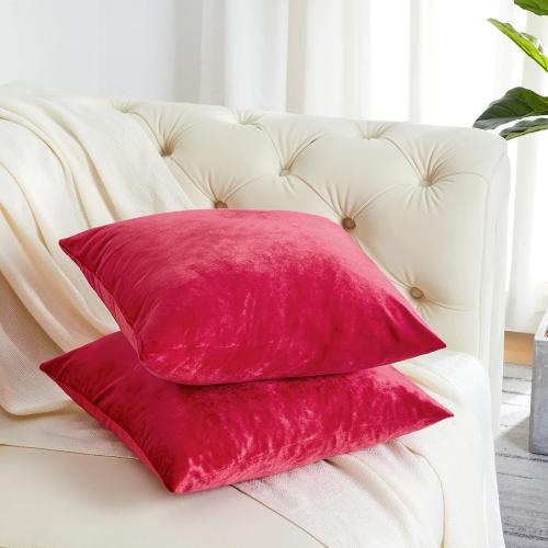 Miullee ...Red Velvet Decorative Throw Pillow Covers for Sofa Bed 2 Pack Soft Cushion Cover