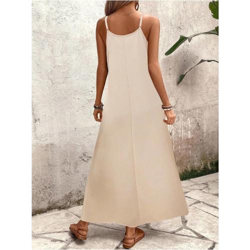 SOLY HUX Women's Leopard Print Maxi Dress V Neck Spaghetti Strap Flowy Long Vacation Summer Dresses