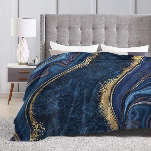 Perinsto Blue Painted Marble Throw Blanket Ultra Soft Warm All Season Marbling Painting Decorative Fleece Blankets for Bed Chair Car Sofa Couch Bedroom