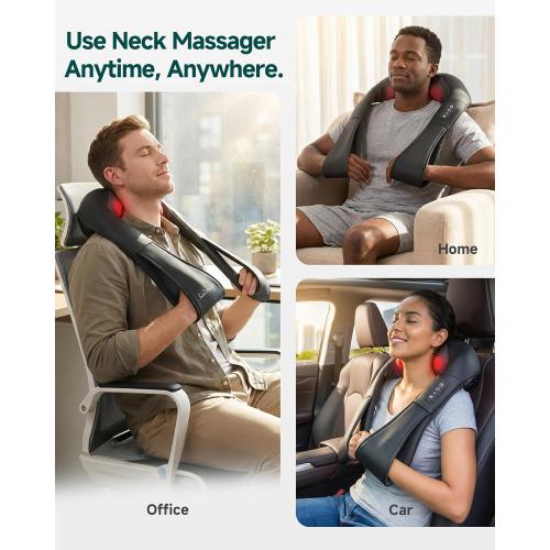 FitRx Cordless Shiatsu Shoulder, Back, and Neck Massager with Heat, USB-Rechargeable, Black