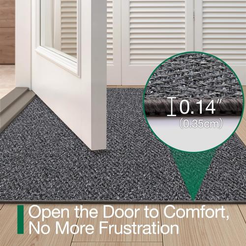 LUMI Ultra Thin Indoor Door Mat for Entrance 48x72, Non Slip Entryway Mat, Low Profile Doormat, Unique Herringbone Design Carpet for Inside, Patio, Porch, Dark Gray