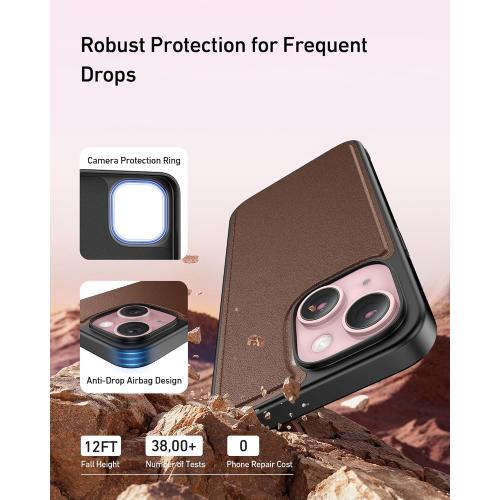 LUMARKE Designed for iPhone 13 Mini Wallet Case - Detachable Flip Folio Cover - RFID Blocking 4 Card Slots Holder - Leather Magnetic Kickstand - Protective Phone Case 5.4, Glossy Brown