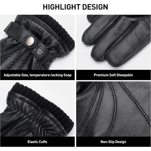 BISON DENIM Sheepskin Leather Gloves for Men, Winter Warm Touchscreen Gloves with Cashmere Lining, Driving Motorcycle Gloves (XXL)