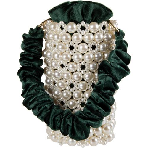 YUSHINY Women Faux Pearl Beaded Evening Pleuche Bucket Handle Bags with Velvet Lining for Wedding Party