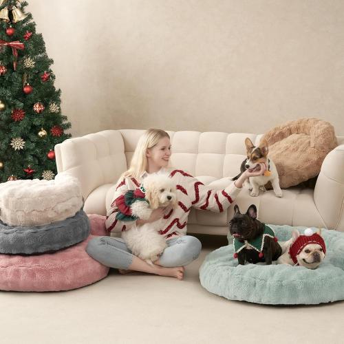 Soft Cat Couch Bed for Indoor Cats, Fluffy Small Dog Bed with Removable Washable Cover, Bolster Pet Sofa, Waterproof and Non-Slip,
