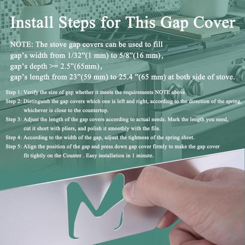 Stove Counter Gap Cover Filler, Range Trim Kit, Aluminum Don't Melt Like Silicone, For 1/32” to 5/8” Gap, Adjustable Length 23” to 25.4”, Left and Right 2 PCS, 3 Years Guarantee