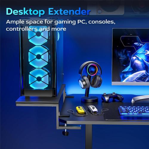 22 inches Desk Extender Shelf, 22x 9.8 Versatile Clamp on Desk Shelf, Heavy Duty Desktop Organizer for Gaming and Office Accessories, Black