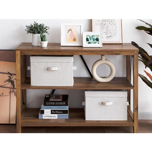 StorageWorks Fabric Storage Bins with Lid, Decorative Storage Boxes for Shelves, Stackable Closet Organizer Basket with Handles, Large, Stripes, 2-Pack