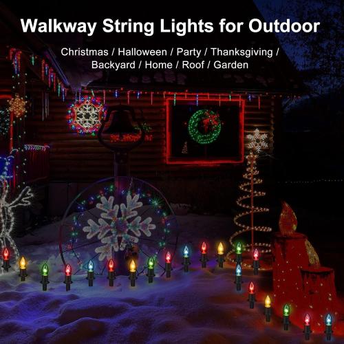 TIORIY Christmas Lights Outdoor 20 Pathway Lights - 24.2ft Multicolor Walkway Light with Stakes, C9 Driveway Light for Outside Yard Garden, Extendable for Xmas Holiday Decorations, 20 Lights