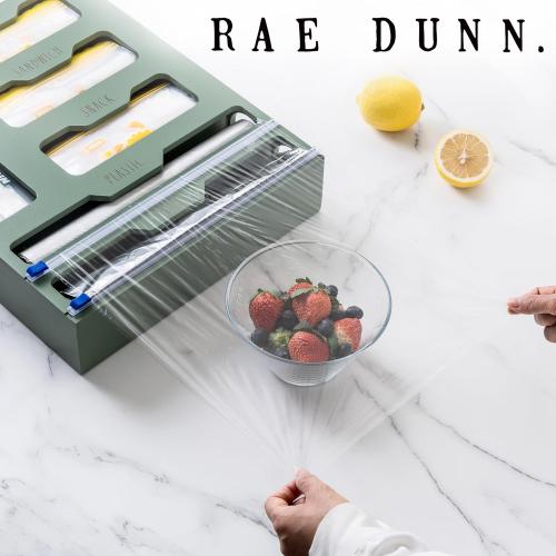 Rae Dunn Bamboo Bag Organizer for Kitchen Drawer - Durable Wood Organizer for Kitchen Storage - Holds Gallon, Quart, Snack, Sandwich Size Baggies, Plastic Wrap and Foil