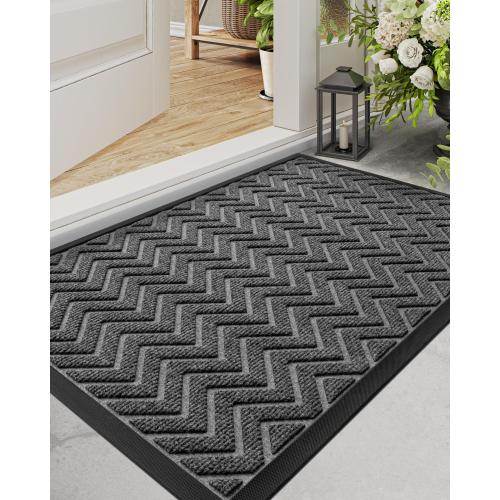 DEXI Front Door Mat Outside Entrance, 2x4 ft Rubber Entry Doormat Heavy Duty, Welcome Mats Non Slip for Inside House Floor Entryway Double Doors Exterior Patio, Chevron Dark Grey