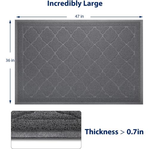 WePet Cat Litter Box Mat, Kitty Premium PVC Pad, Durable Trapping Rug, Phthalate Free, Urine-Resistant, Scatter Control, XXL 47 x 36 Inch, Grey