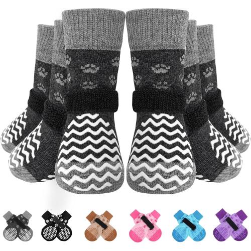 EXPAWLORER 6Pcs Anti Slip Dog Socks to Prevent Licking Paws, Dog Shoes for Hot Pavement, Double Sides Dog Boots & Paw Protectors Booties for Hardwood Floors with Grippers Small Medium Large Senior Dog