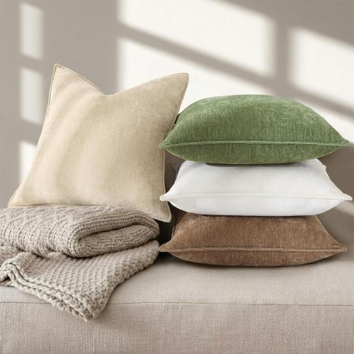 decorUhome Spring Couch Throw Pillow Covers 12x20 Set of 2, Decorative Soft Velvet Modern Cozy Chenille Lumbar Pillow Cases with Elegant Design for Sofa Bed Living Room Home Decor, Beige