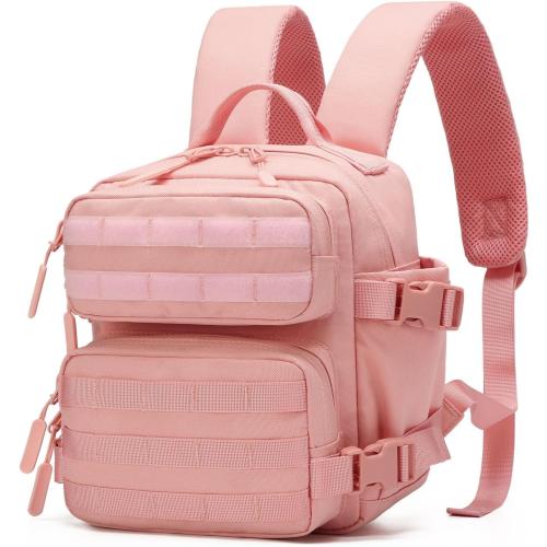 Mini Tactical Backpack for Women, Small Gym Backpack 9L Molle Bag for Woman of Travel, Camping Hiking Sports Running(Pink)