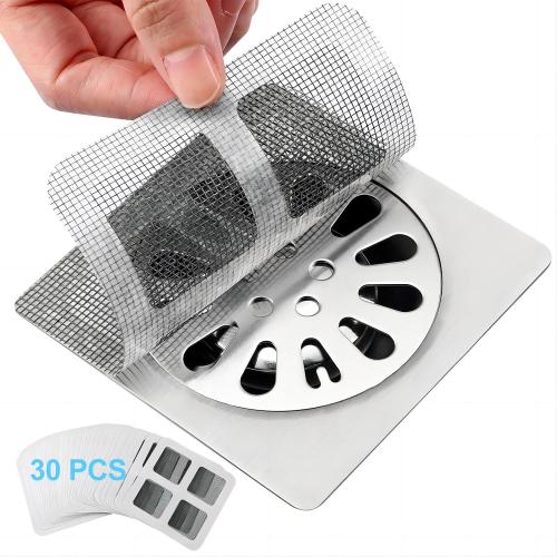 30 PC Disposable Shower Drain Hair Catcher Stickers 4x4 Strong Adhesive Mesh Covers for Bathroom, Kitchen & Laundry Easy Apply & Remove