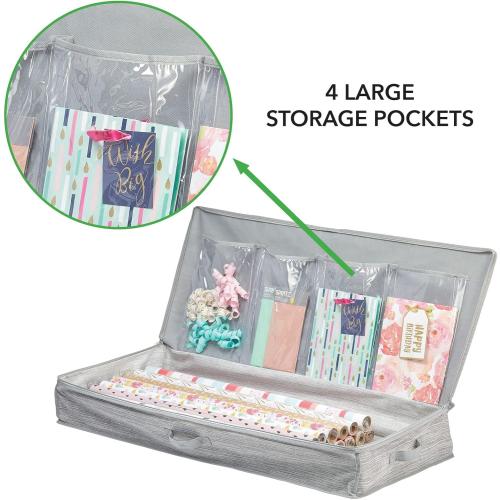 mDesign Long Gift Wrapping Organizer with Handles - Wrapping Paper Holder for Christmas and Holiday Giftwrap - Zipper Closure Storage Bag Container - Taupe/Tan