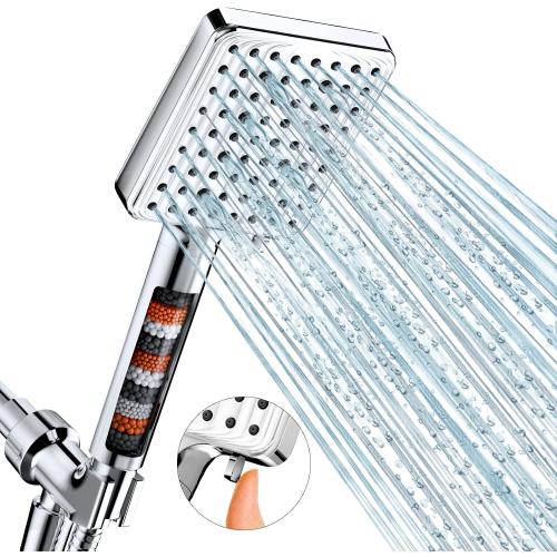 MakeFit Filtered Shower Head - 6 Modes High Pressure Handheld Shower Head with Filter Mineral Beads, Detachable Handheld Showerhead Set with Stainless Steel Hose and Shower Arm Bracket