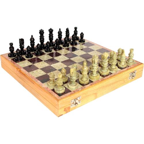 StonKraft - 10 X 10 Chess Board with Wooden Base & Stone Inlaid & Stone Pieces Game Set