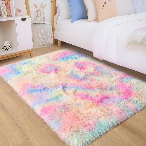 junovo Washable, Non-Slip Area Rug, Soft Rainbow Area Rug for Girl's Room, Children's Play mat, Baby Girl Bedroom Nursery Home Bedroom, 2ft x 3ft Tie-Dyed Rainbow