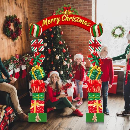 Moukeren 63.8x29.5 Christmas Door Decorations, 3pcs Merry Christmas Gift Box Door Frame Banner Set - Side Banners, Xmas Decor with PVC Hanging Rope for Porch, Classroom, Winter Holiday Party