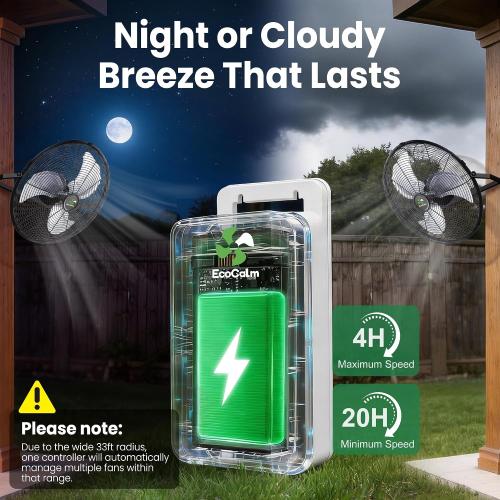 Solar Powered Fan for Outside Wall Mount with Smart Thermostat | 18 Heavy Duty Outdoor Fans with Battery, Waterproof, Metal Build, for Patios, Horse Stall, Chicken Coop, 3 Speeds, 180° Tilt