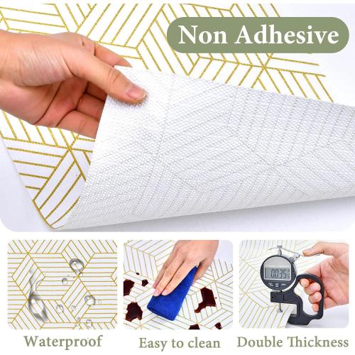 Shelf Liners for Kitchen Cabinets 12in x 20FT, Non Adhesive Cabinet Liner Strong Non-Slip Thickened Gold Geometric Drawer Liner, Easy to Clean for Shelf, Cabinet with Knife and Tape Measure