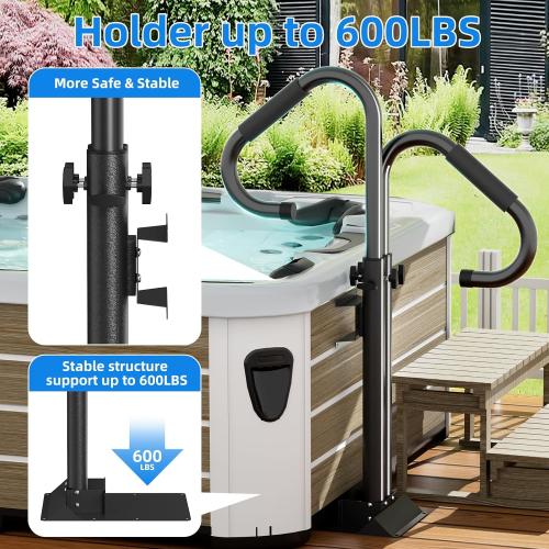 Two-Way Hot Tub Handrail, Adjustable Height 34-56 with 360° Swivel, Spa Safety Handrail with Slide-Under Mount Base for Indoor & Outdoor, Durable, Stability and Comfort (Two-Way)