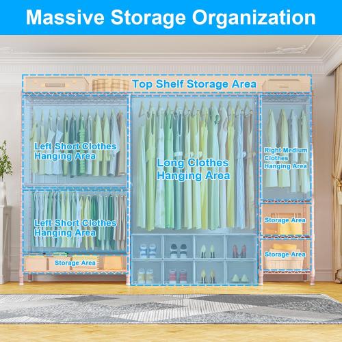 Ulif E10 Clothes Rack（With Stretchable Hanger Rod）Freestanding Clothing Racks for Hanging Clothes，Adjustable Closet Organizer System，Portable Garment Rack 73-97W x 15 D x 72 H，Max Load 800LBS，Pink