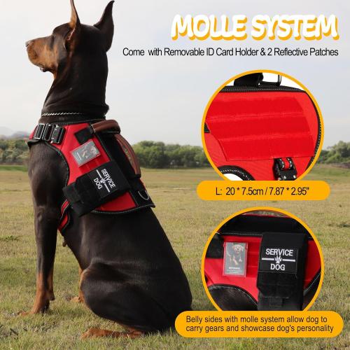 Size M Service Dog Vest - HEYCAHVA Tactical Dog Harness Full Metal Buckles for Large Medium Dog Reflective No Pull Dogs Harnesses Vest with Leather Handle, Hook & Loop for Hiking Training (Red)