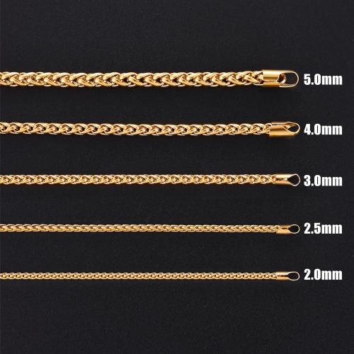 Fiusem Gold Plated Wheat Chain Necklace for Men, 2/2.5/3/4/5mm Gold Stainless Steel Necklace Chains for Men and Women 16-28 Inch, Jewelry Gift