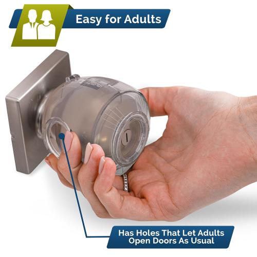 Child Safety Door Knob Cover (4 Pack) Hard-to-Remove Dual-Lock Door Handle Covers for Kids - Reusable Baby Proof Door Knob Locks - Installs Easily, No Tools Needed (Transparent)