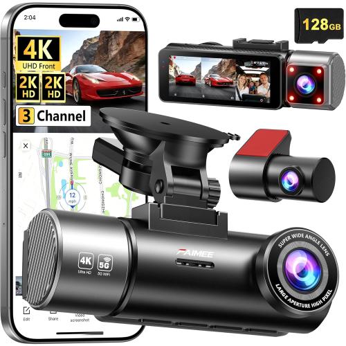4K Dash Cam Front and Rear, Night Vision, WDR, Free Card Included | 2K Rear Dash Camera for Cars, 170° Wide Angle, 5.8G/2.4G Wi-Fi, Built-in GPS, G-Sensor Emergency Lock, 24H Parking Monitor