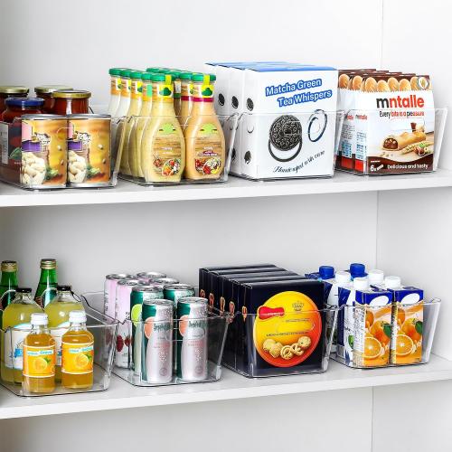 12 PACK Clear Plastic Storage Bins, Kitchen Cabinet Pantry Organizer Bins