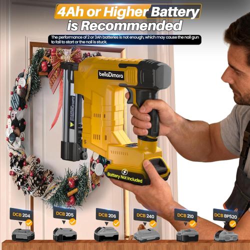 18GA Cordless Brad Nailer & Staple Gun - Compatible with Dewalt 20V Battery - 2-in-1 Brushless Nail Gun with 1000 Nails & Staples - Professional Home Improvement Tool(No Battery)