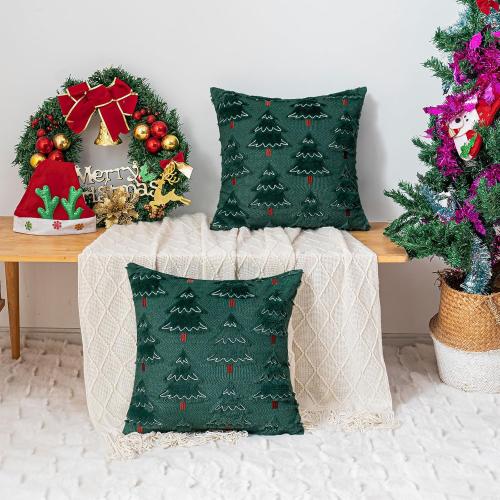 Christmas Throw Pillow Covers 18x18 Set of 2, Christmas Tree Decoration Cushion CoversCushion Covers Soft Faux Fur Pillow Cases for Sofa Couch Bed Winter Holiday Festivals Home Decor, Green