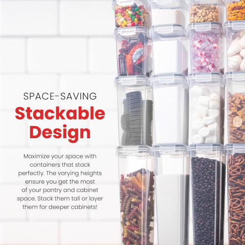 Airtight Food Storage Containers Set - Air Tight Pantry Storage Containers with Lids - Pasta Flour Sugar Cereal Containers - Storage Containers for Food - Kitchen Storage Container (Clear-24 Pack)