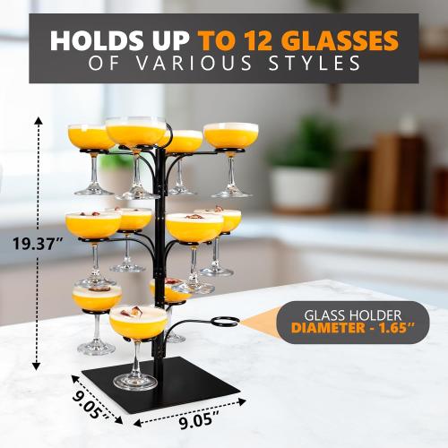Cocktail Tree Stand - Holds 12 Glasses, Compatible with Champagne Glasses up to 9 Tall - Drink Tree and Champagne Tower Stand - Hosting Essentials