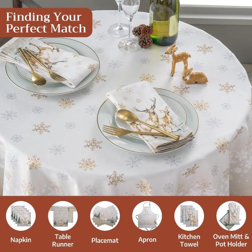 Maison d' Hermine Table Cloth Round Table 100% Cotton 69 Inches Fall Tablecloth Reusable Everyday Use for Thanksgiving Christmas Decorations Dining Farmhouse Party (Deer in The Woods)