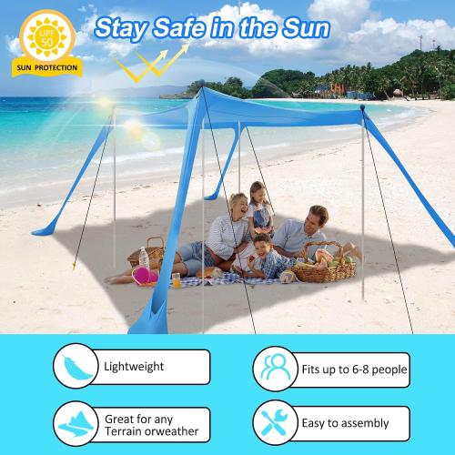Beach Tent Sun Shelter with UPF 50  UV Protection, Beach Canopy Sun Shade 11x11 FT with Sandbags, Poles and Ground Pegs and Anti-Wind Ropes, Pop Up Tent for Camping, Backyard and Picnics