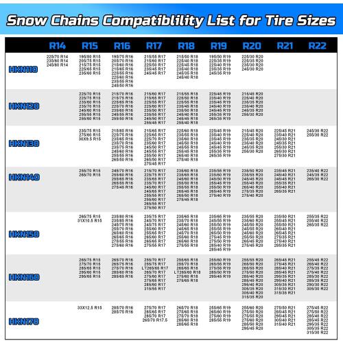 Auto Tightening Snow Chains Tire Chains Quick Easy Installation HKN140 Set of 2 for Cars SUV Pickup Trucks RV 215 225 235 245 255 265 275 Winter Emergency Tire Traction for Snow Ice