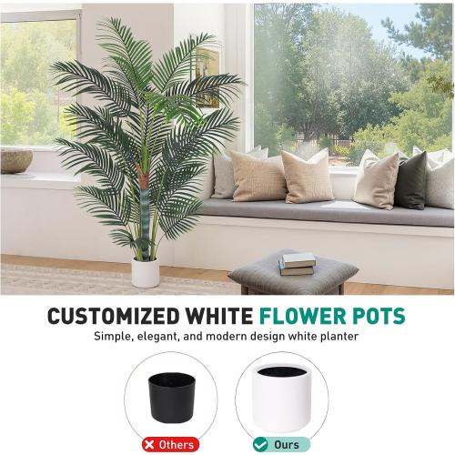 Artificial Palm Tree 6ft, Fake Tree with White Planter, Faux Tropical Areca Palm Silk Floor Plant with 18 Realistic Leaves for Home Office Indoor Outdoor Decor.