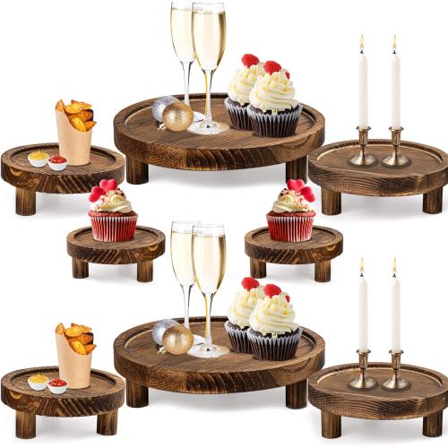 8PCS Wooden Risers for Display Wood Cake Stand for Party Round Food Risers for Buffet Wooden Holder Rustic Riser for Decor Tiered Tray Decor Home Kitchen (Rustic, 8 PCS (10, 8”, 6”, 5”))