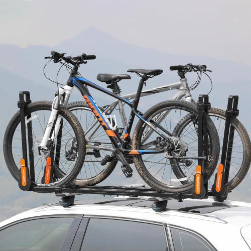 TOOENJOY Rooftop Bike Rack for Car SUV, Upright Roof Mount Bicycle Rack with 2 Arms for Movable Crossbar, 2 Bike Carrier