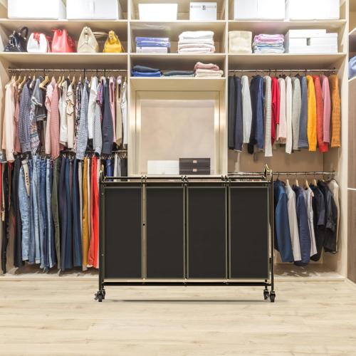 Simple Houseware 4-Bag Heavy Duty Laundry Sorter Rolling Cart, Brown