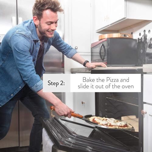 The Ultimate Aluminum Pizza Peel. 14 inch Paddle with a Smooth Ceramic Coating, 10 inch Wood Handle. Large & Lightweight, Use this Metal Spatula for Baking Pizzas and Breads on Oven & Grill