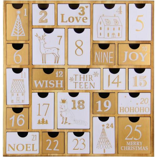 Juegoal Advent Calendar with 25 Drawers Countdown to Christmas, Refillable Wooden Advent Xmas Gift for Kids, 12 Inches Tall