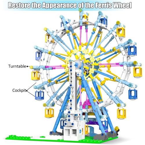 2025 Newly Upgrade Ferris Wheel Building Set with Fairy Light, Two-Way Rotating Ferris Wheel Building Blocks Set of 813 PCS, Amusement Park Model Kit for Kids Ages 8 , Ideas Gift for Boys and Girls