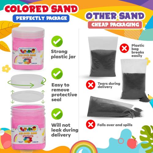Toyssio - Sand Art Sand [ 20 Colors: 15 lbs ] Craft Sand, Colored Sand for Sand Art, Sand Art Bulk, Colored Sand for Crafts, Art Sand, Sandbox, Sand for Crafts for Kids Age 3 , Non-Toxic, 20 Jar