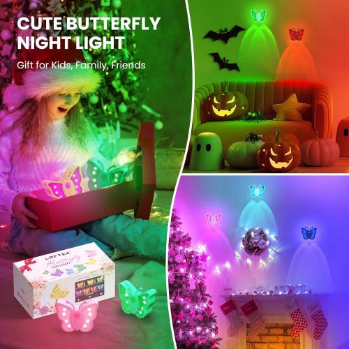 LOFTEK Rechargeable Motion Sensor Light, RGB Color Change& Dimmable Night Light, Cute Butterfly Light for Kid's Bedroom, Bathroom, Hallway, Tent & Stairs - Ideal Home Decor & Gift, Purple of 4